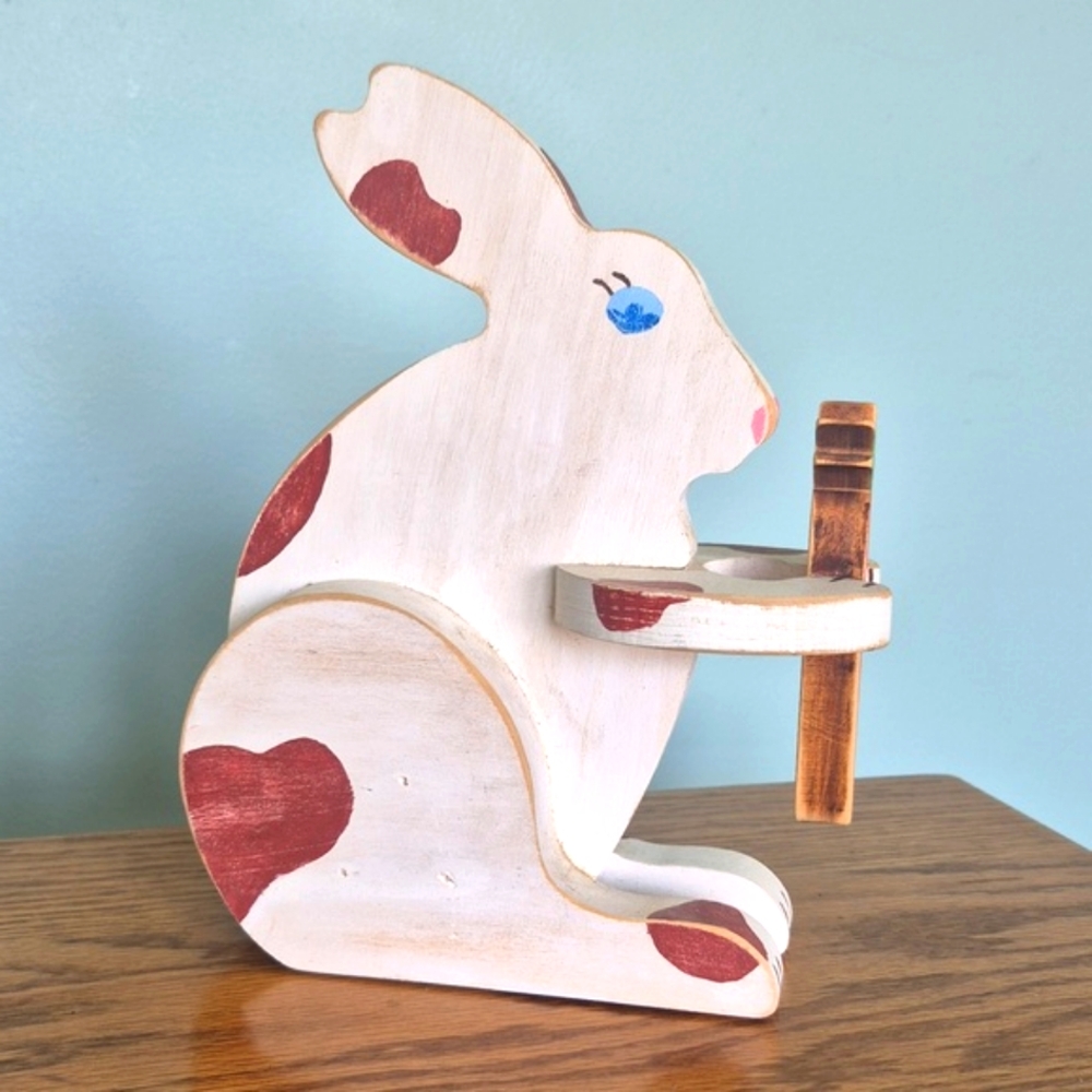 Bunny Decor, Wood Easter Bunny, Rabbit, Vintage Handpainted Primitive Country